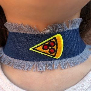 Denim pizza chocker necklace